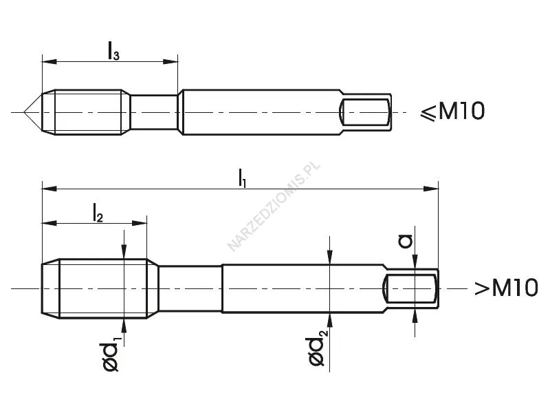 Rysunek techniczny: Gwintownik ręczny NGMm/2 DIN 352/2 M14 6H HSS